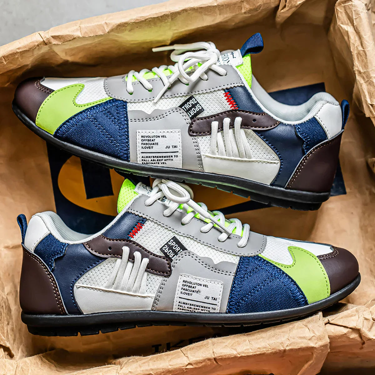 Męskie Sneakersy Sznurowane z Wielowarstwową Siateczką i Panelami