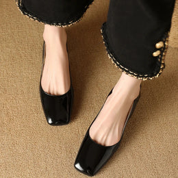 Damskie Buty Na Obcasie Typu Slingback Z Kwadratowym Noskiem I Blokowym Obcasem, Błyszczące Wykończenie