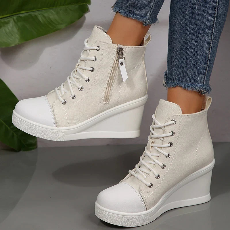 Damskie Sneakersy na Koturnie z Zamkiem Boczny i Sznurowaniem