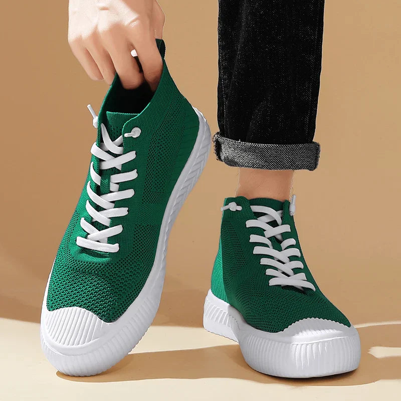 Męskie Sneakersy Wysokie Dzianinowe z Wkładką Ortopedyczną i Systemem Bez Wiązania