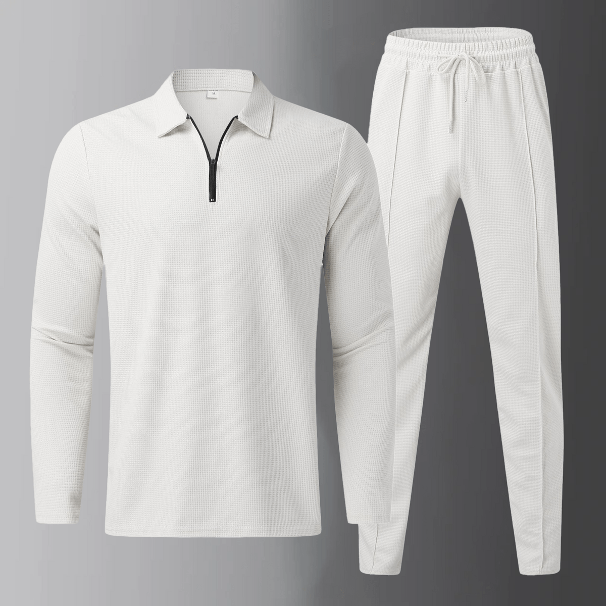 Męski Komplet Casual Long Sleeve Polo Shirt and Jogger Pants Drawstring Waist