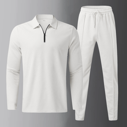Męski Komplet Casual Long Sleeve Polo Shirt and Jogger Pants Drawstring Waist