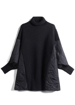 Damski Jesienny Sweter Dzianinowy z Golfem Patchwork Luźny Krój