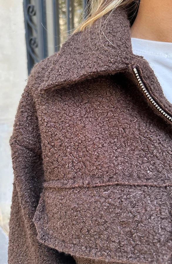 Damska Jesienna Kurtka Teddy Bomber Beżowa z Zamkiem Błyskawicznym