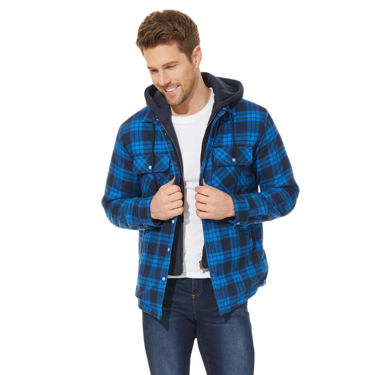 Męska kurtka jesienna wodoodporna z zamkiem błyskawicznym i regulowanym kapturem