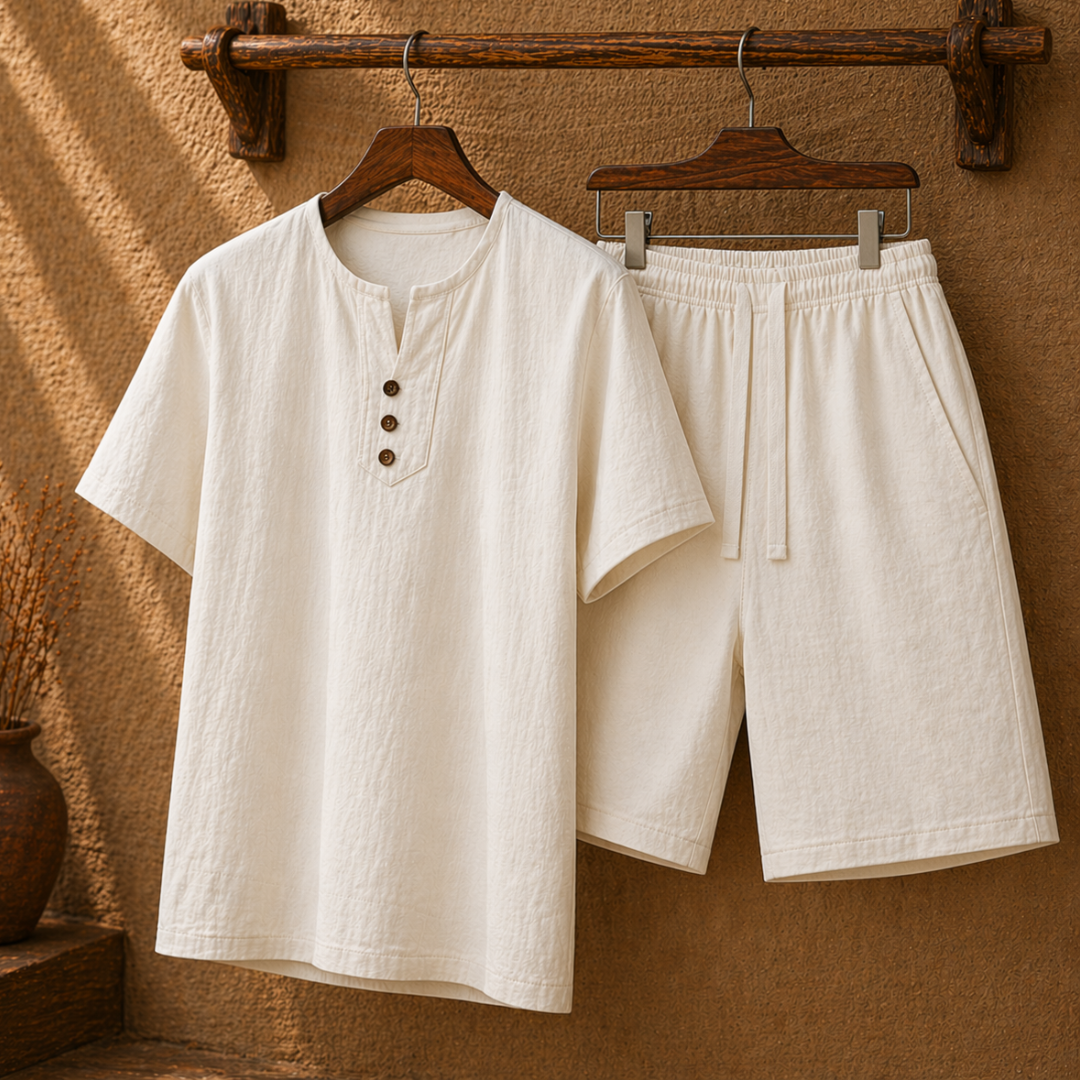 Dwuczesciowy Komplet Letni Dla Mezczyzn, Luzny Kroj, Oddychajacy Design