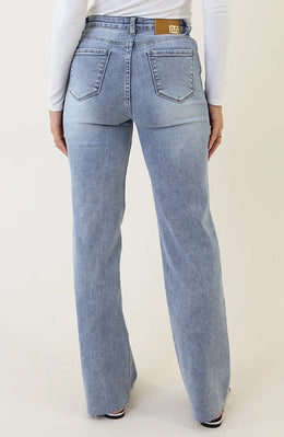Damskie Jeansy z Szeroką Nogawką, Wysoki Stan, Pranie Stone Wash, Elastyczne