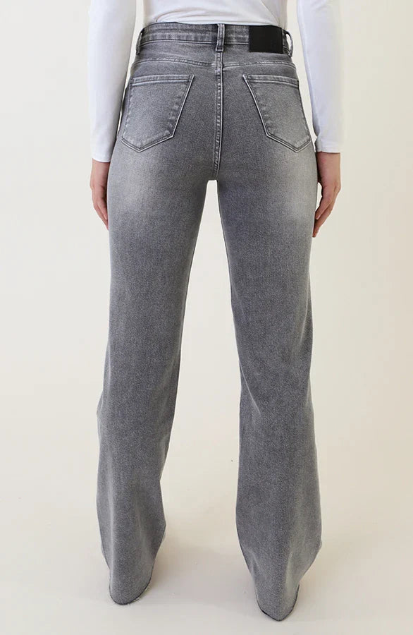 Damskie Jeansy z Szeroką Nogawką, Wysoki Stan, Pranie Stone Wash, Elastyczne