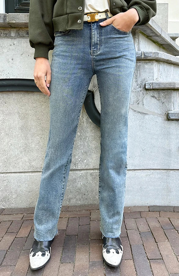 Damskie Jeansy z Szeroką Nogawką, Wysoki Stan, Pranie Stone Wash, Elastyczne