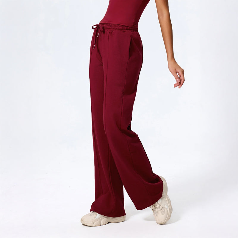 Damskie Spodnie Loungewear z Szeroką Nogawką, Długość Maxi i Wiązaniem w Pasie