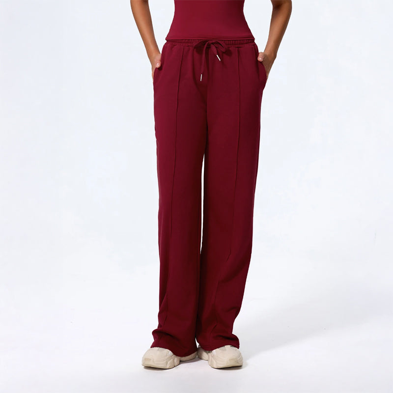 Damskie Spodnie Loungewear z Szeroką Nogawką, Długość Maxi i Wiązaniem w Pasie