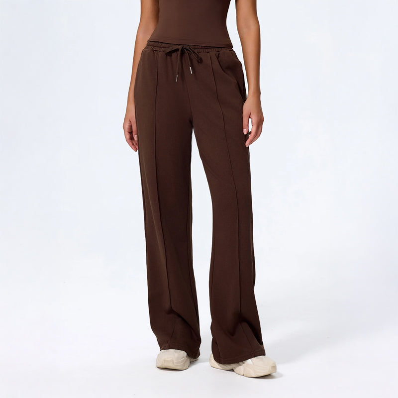 Damskie Spodnie Loungewear z Szeroką Nogawką, Długość Maxi i Wiązaniem w Pasie