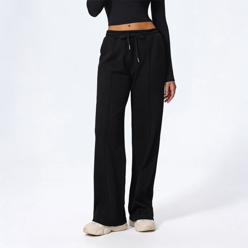 Damskie Spodnie Loungewear z Szeroką Nogawką, Długość Maxi i Wiązaniem w Pasie