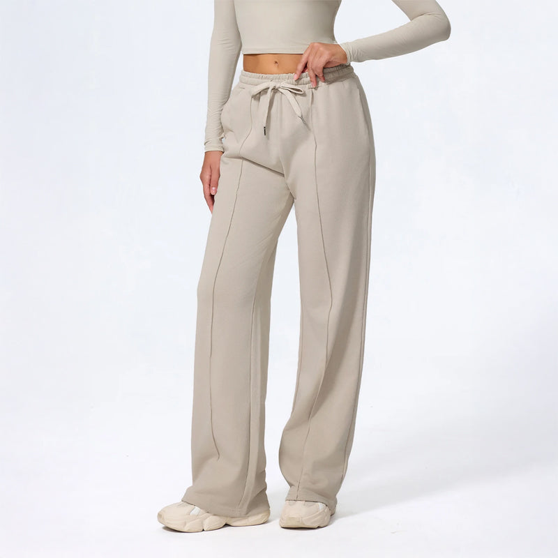Damskie Spodnie Loungewear z Szeroką Nogawką, Długość Maxi i Wiązaniem w Pasie