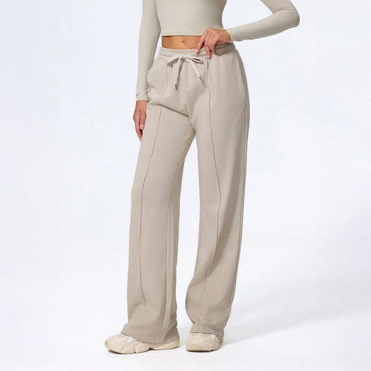 Damskie Spodnie Loungewear z Szeroką Nogawką, Długość Maxi i Wiązaniem w Pasie