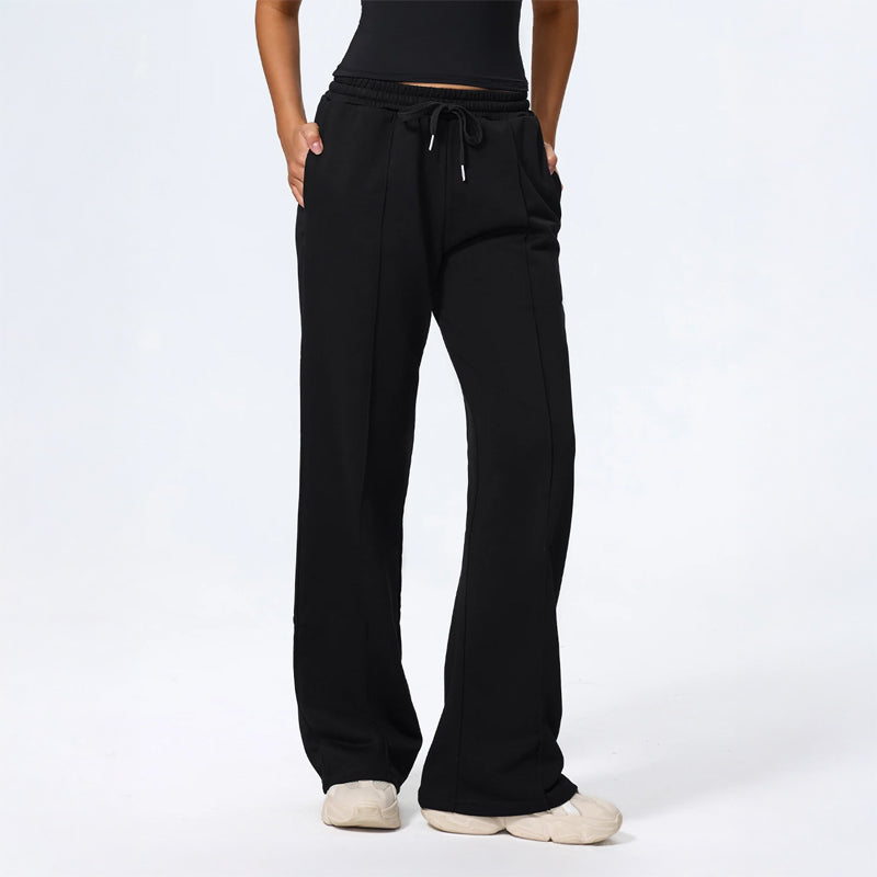 Damskie Spodnie Loungewear z Szeroką Nogawką, Długość Maxi i Wiązaniem w Pasie