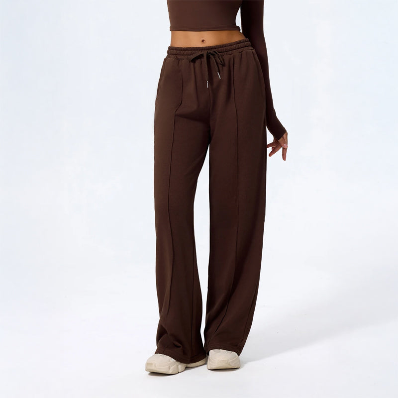 Damskie Spodnie Loungewear z Szeroką Nogawką, Długość Maxi i Wiązaniem w Pasie