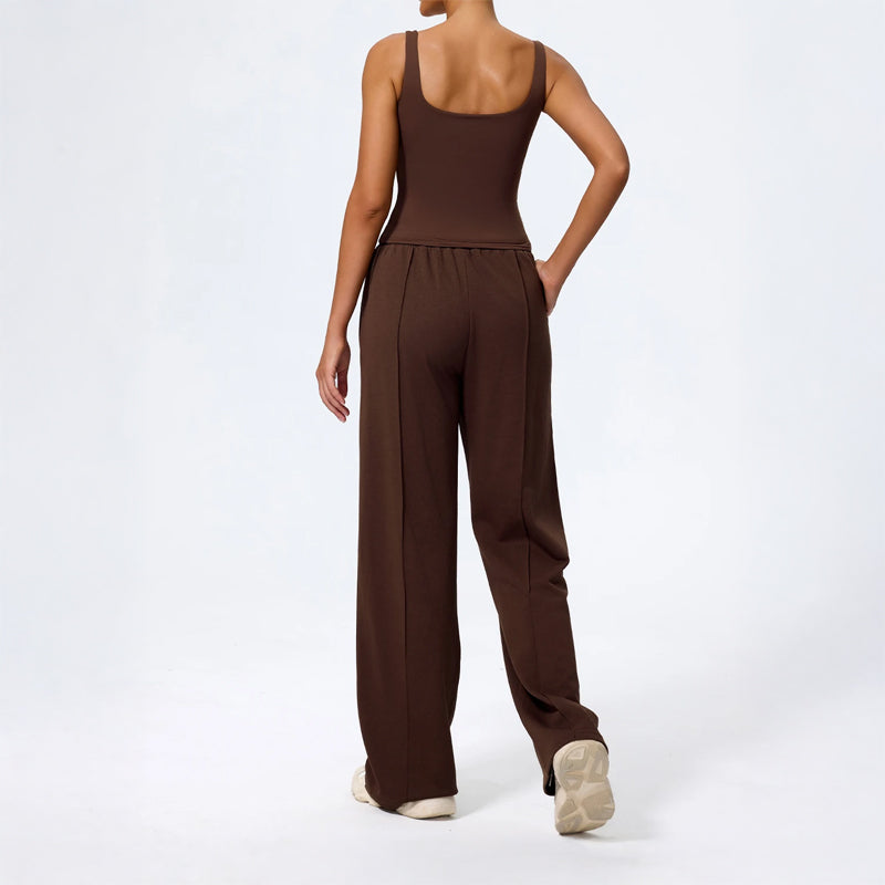 Damskie Spodnie Loungewear z Szeroką Nogawką, Długość Maxi i Wiązaniem w Pasie