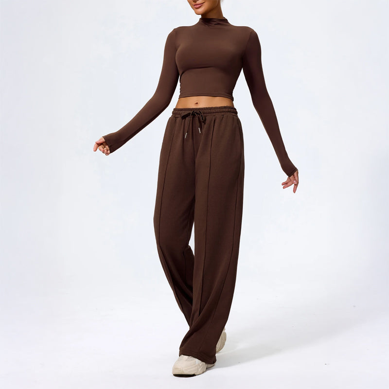 Damskie Spodnie Loungewear z Szeroką Nogawką, Długość Maxi i Wiązaniem w Pasie