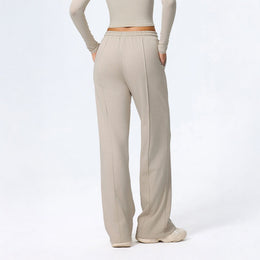 Damskie Spodnie Loungewear z Szeroką Nogawką, Długość Maxi i Wiązaniem w Pasie