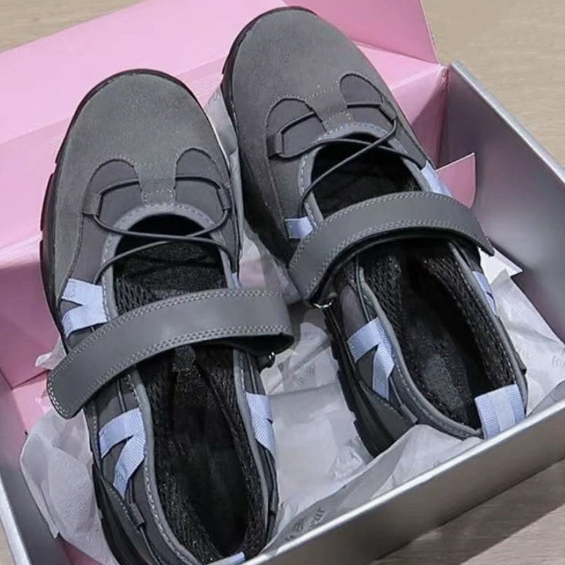 Damskie Buty Typu Mary Jane Z Rzepem I Gruba Podeszwa, Z Okraglym Noskiem