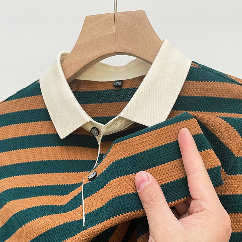 Męski T-Shirt W Paski Z Krótkim Rękawem I Okrągłym Dekoltem