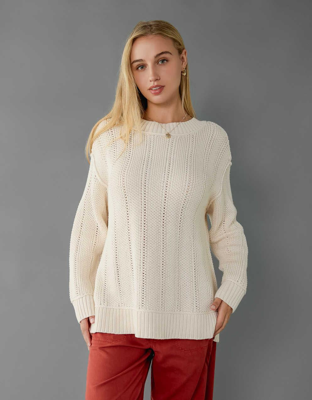 Damski Sweter Pulower Opuszczone Ramiona Ściągacze Wykończenie