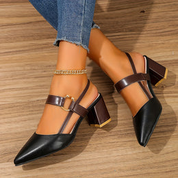 Damskie Buty Na Obcasie Typu Slingback Z Noskiem W Szpic I Zapięciem Na Sprzączkę