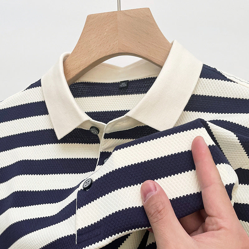 Męski T-Shirt W Paski Z Krótkim Rękawem I Okrągłym Dekoltem