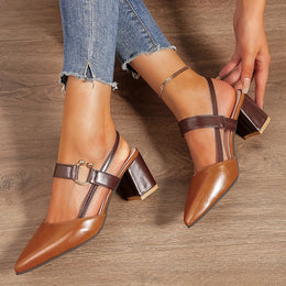 Damskie Buty Na Obcasie Typu Slingback Z Noskiem W Szpic I Zapięciem Na Sprzączkę