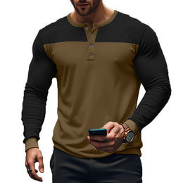 Męska Koszulka Henley Z Długim Rękawem I Wzorem Color Block