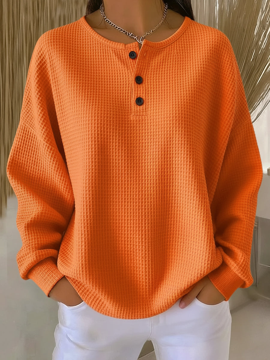 Bluza Damska Z Dekoltem Henley I Dzianiną Waflową