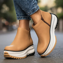 Damskie Buty Platformowe z Teksturowanym Wykończeniem i Zamkiem Boczny