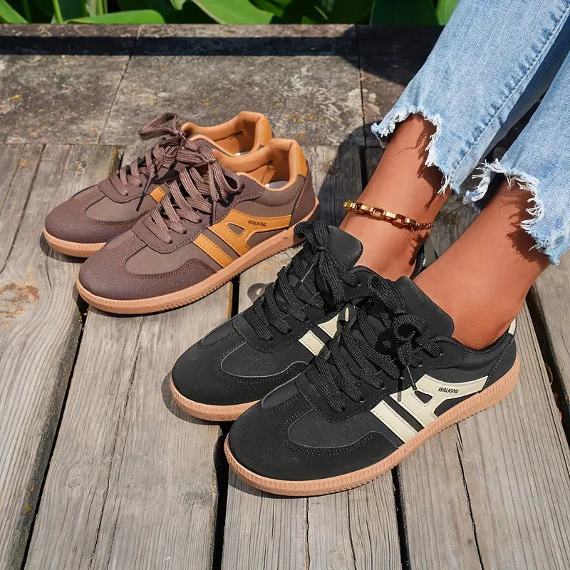Damskie Sneakersy Retro z Panelowym Wykończeniem i Ozdobnymi Przeszyciami