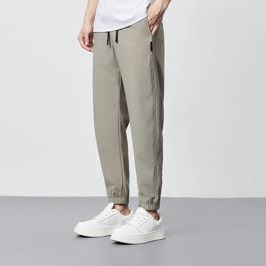 Meskie Letnie, Lodowo-Jedwabne, Chlodne, Cienkie, Skrocone, Zwezane Spodnie Ze Srednim Stanem I Dlugoscia Do Kostki, Ze Sciagaczem Micro Elastic