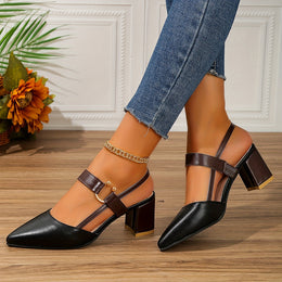 Damskie Buty Na Obcasie Typu Slingback Z Noskiem W Szpic I Zapięciem Na Sprzączkę