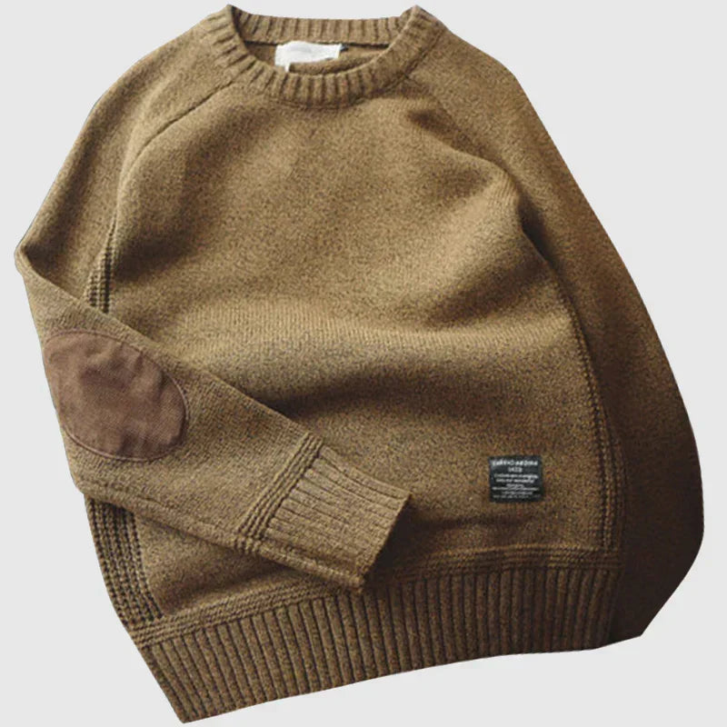 Męski Sweter Z Dzianiny Alpejskich Z Prążkowanym Kołnierzem I Wzorem