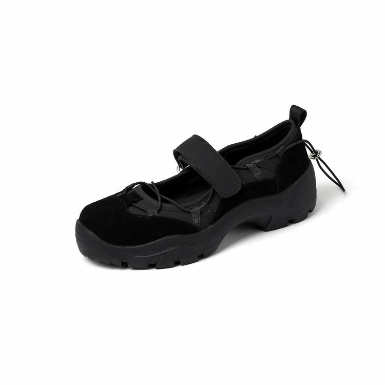 Damskie Buty Typu Mary Jane Z Rzepem I Gruba Podeszwa, Z Okraglym Noskiem