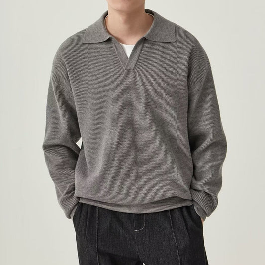 Męski Pulower z Długim Rękawem – Slim Fit, Jednolity Kolor