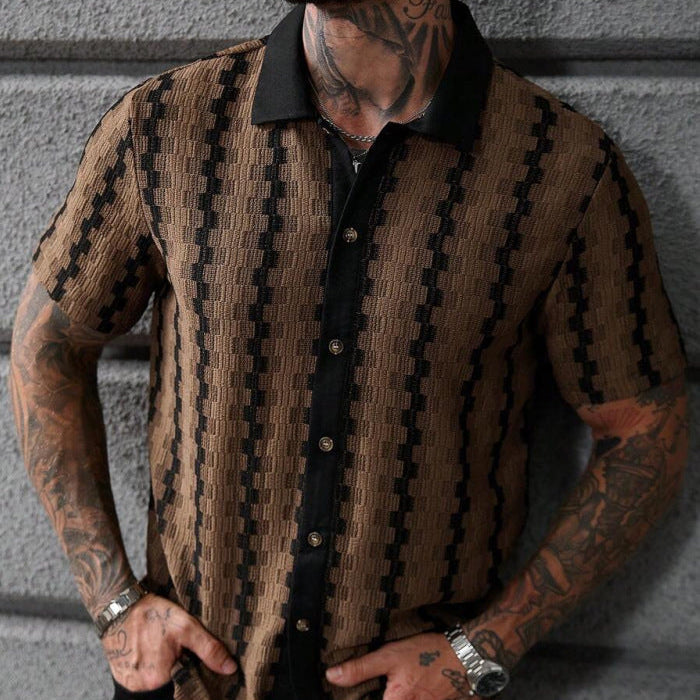 Meski Letni Kardigan W Krate Z Dzianiny Z Krotkim Rekawem, Dopasowany Kroj, Patchworkowy Top W Stylu Streetwear