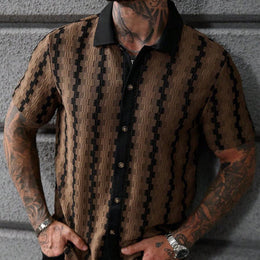 Meski Letni Kardigan W Krate Z Dzianiny Z Krotkim Rekawem, Dopasowany Kroj, Patchworkowy Top W Stylu Streetwear