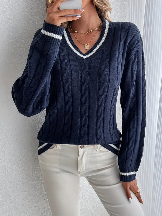 Damski Sweter Dekolt V Prążkowane Wykończenia Luźny Krój