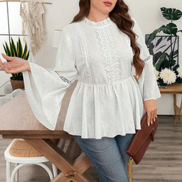Damska Koszula Plus Size Z Długim Rękawem I Rękawami Dzwonowymi