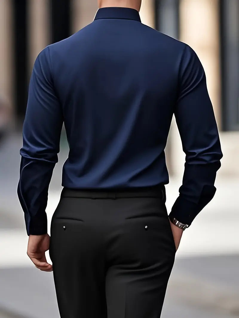 Męska Koszula Wizytowa Z Długim Rękawem, Slim Fit, Oddychający Materiał