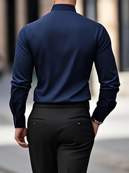 Męska Koszula Wizytowa Z Długim Rękawem, Slim Fit, Oddychający Materiał
