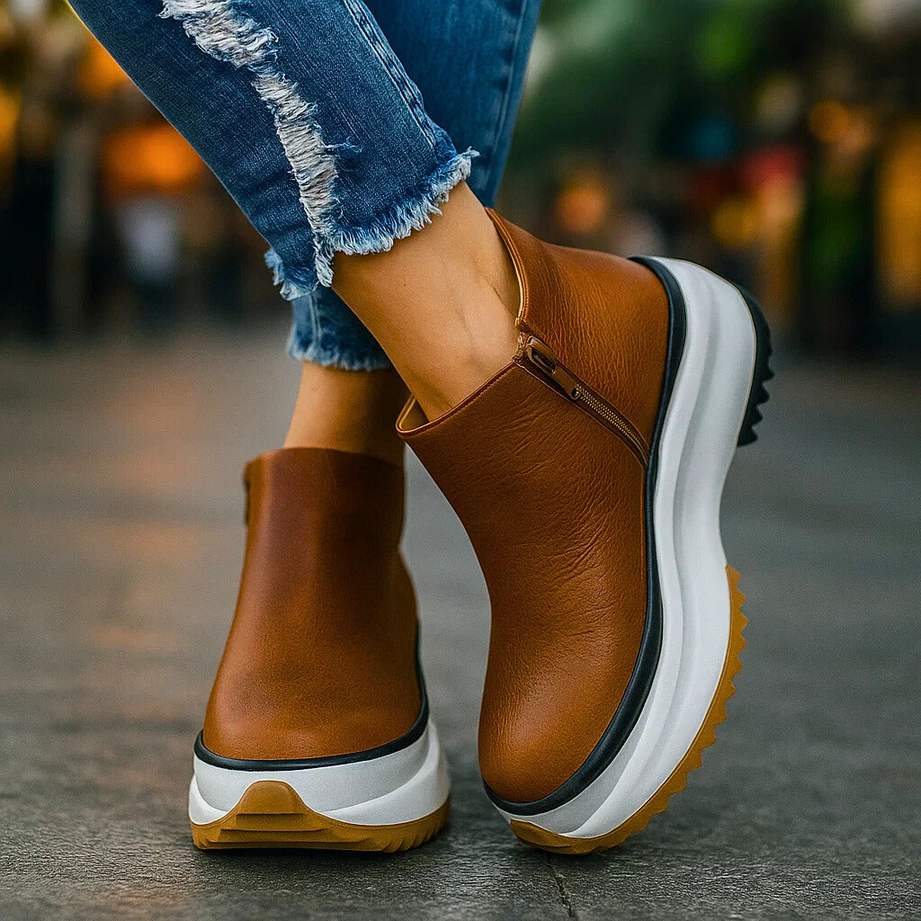 Damskie Buty Platformowe z Teksturowanym Wykończeniem i Zamkiem Boczny