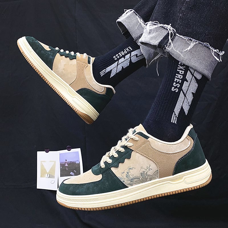 Męskie Sneakersy Sznurowane z Grubą Gumową Podeszwą i Okrągłym Noskiem