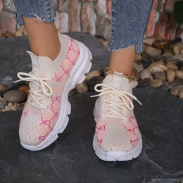 Damskie Sneakersy Siateczkowe ze Sznurowaniem, Okrągłym Noskiem i Płaską Gumową Podeszwą