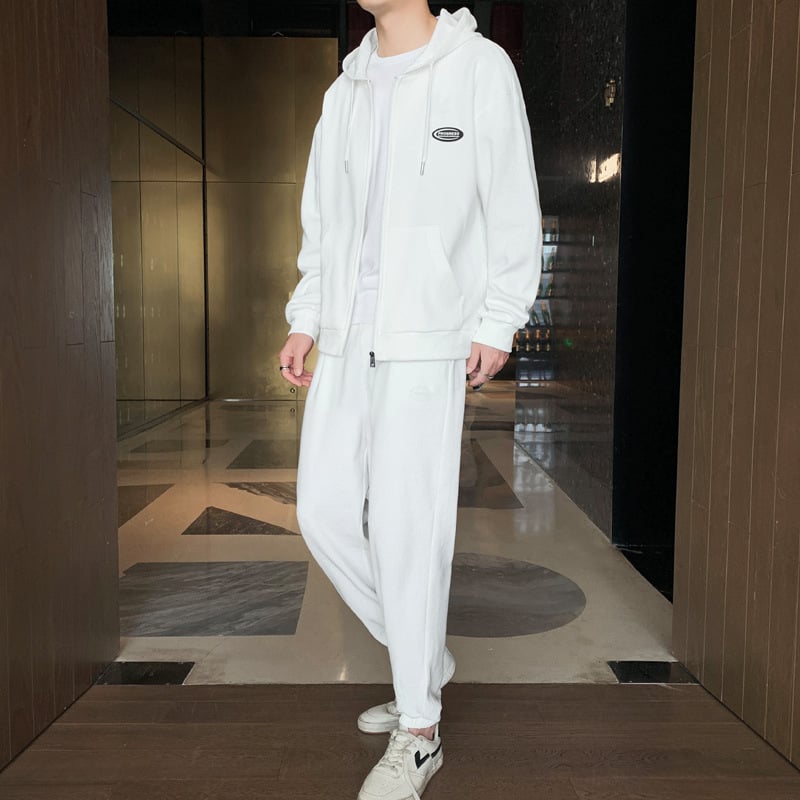 Męski Dres Z Tkaniny Waffle Komplet Dwuczęściowy Bluza Z Kapturem I Spodnie