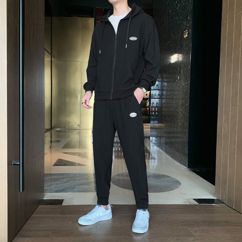 Męski Dres Z Tkaniny Waffle Komplet Dwuczęściowy Bluza Z Kapturem I Spodnie